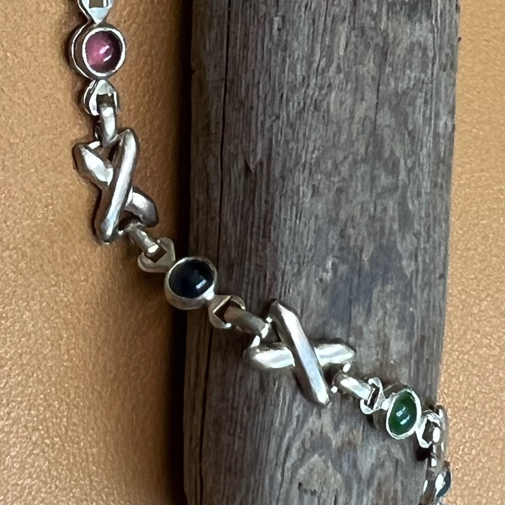 Vintage 925 Sterling Silver Italy "XO" Hug & Kisses Link Bracelet - Picture 2 of 5